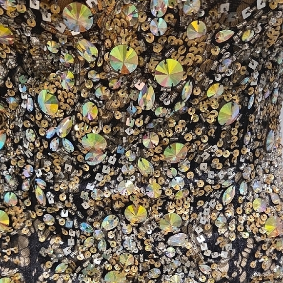 Black and Gold Embellished Sweetheart Prom Gown - Picture 4 of 17